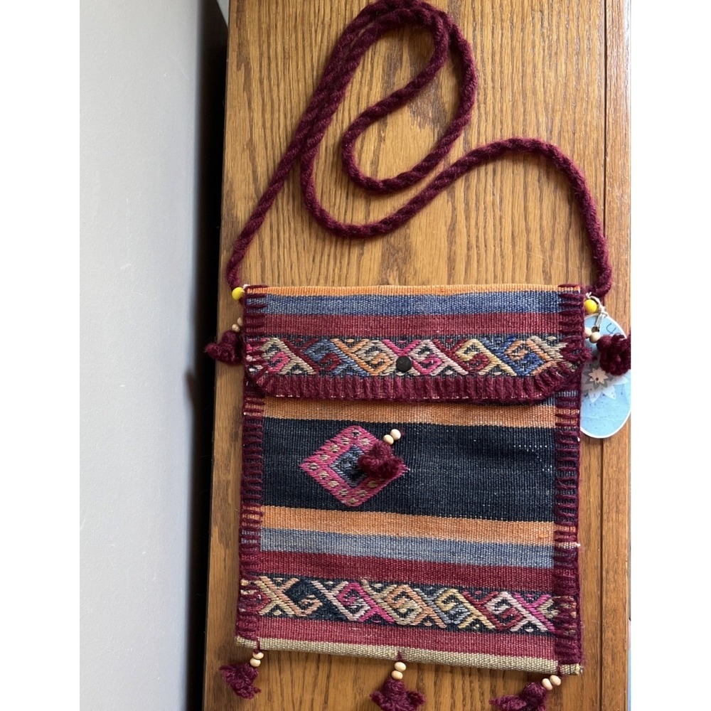 Handmade Kilim Woven Crossbody Bag Native American Style Tapestry Purse Tassels